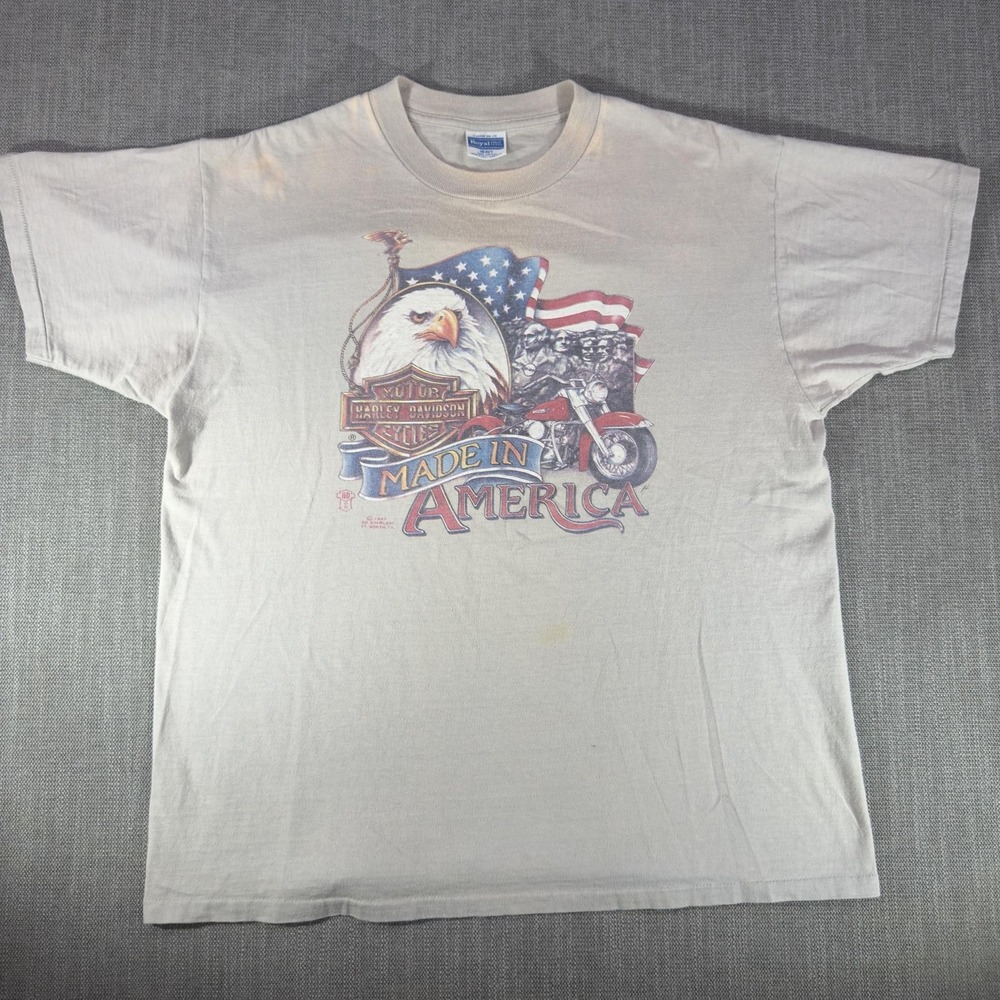 Vintage Harley Davidson Shirt Mens XL Gray Eagle Graphic Tee USA 1987 3D Emblem